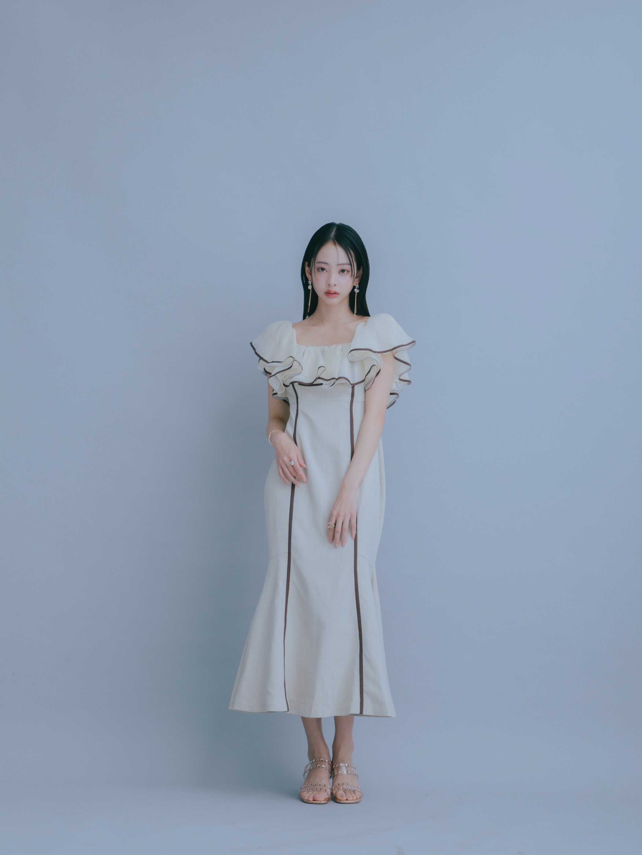 Sheer Frill Piping Dress