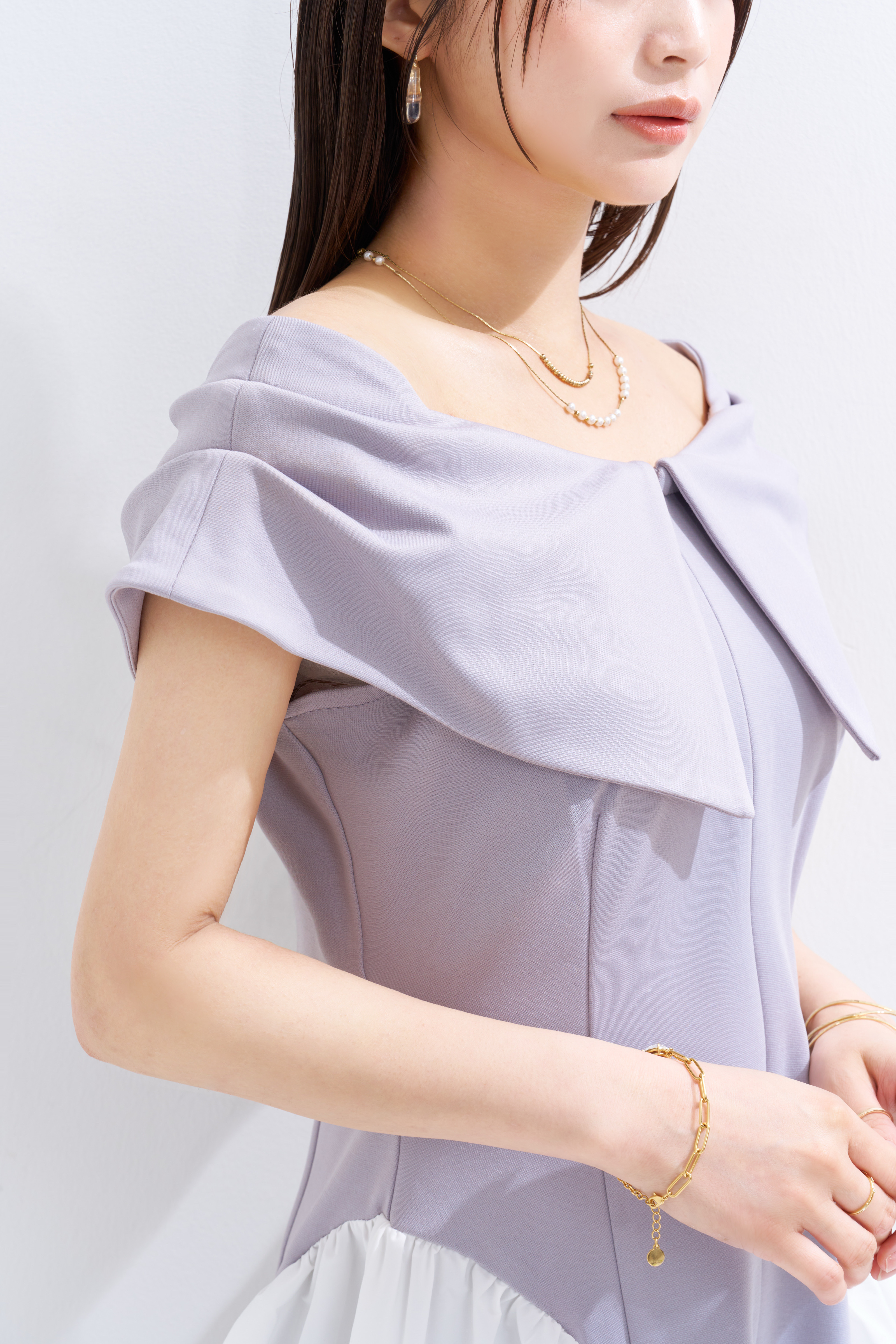 【JOUR by Crayme,】Ribbon Collar Dual Dress