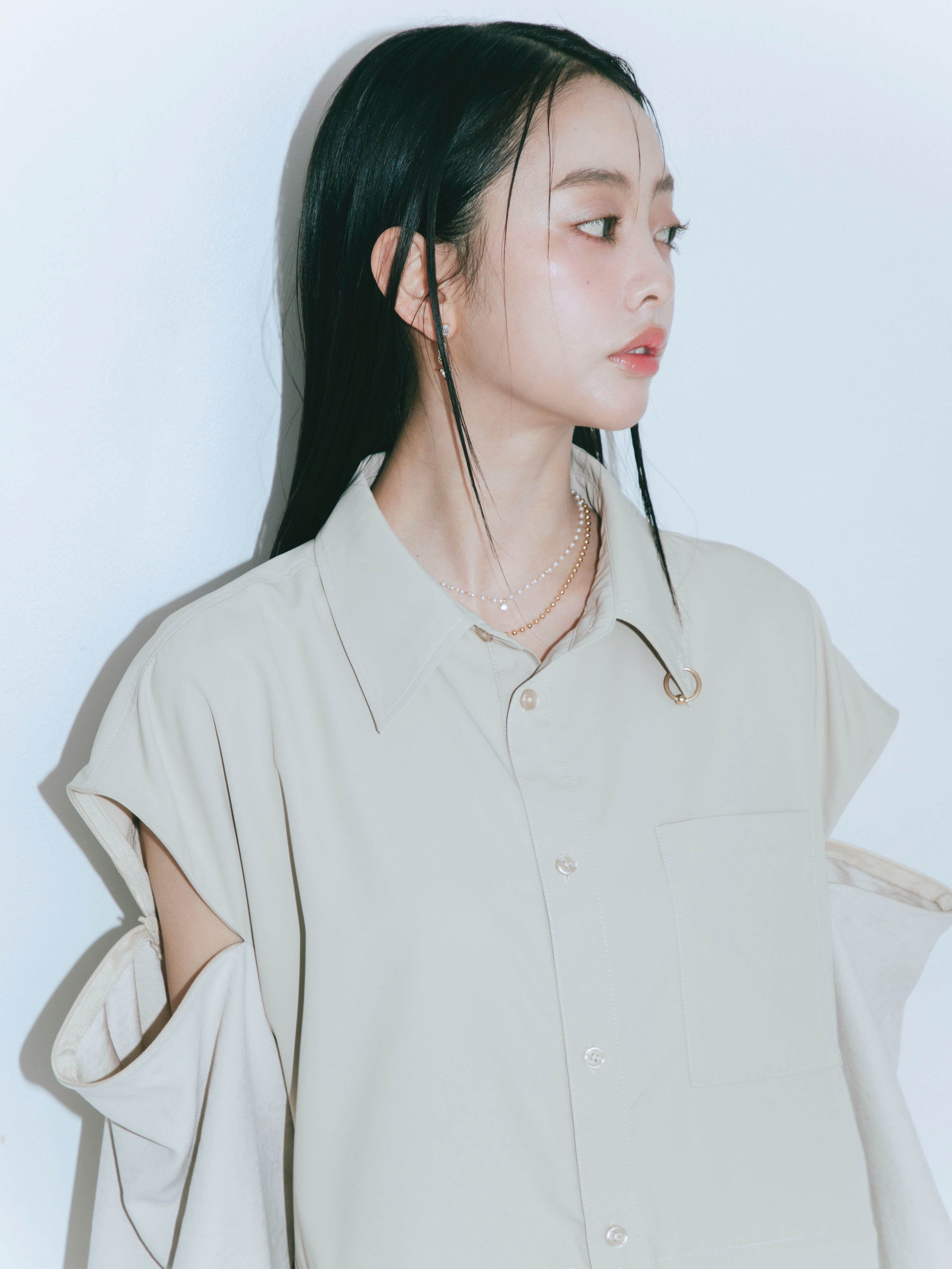 【JOUR by Crayme,】2way Slit Mix Shirt