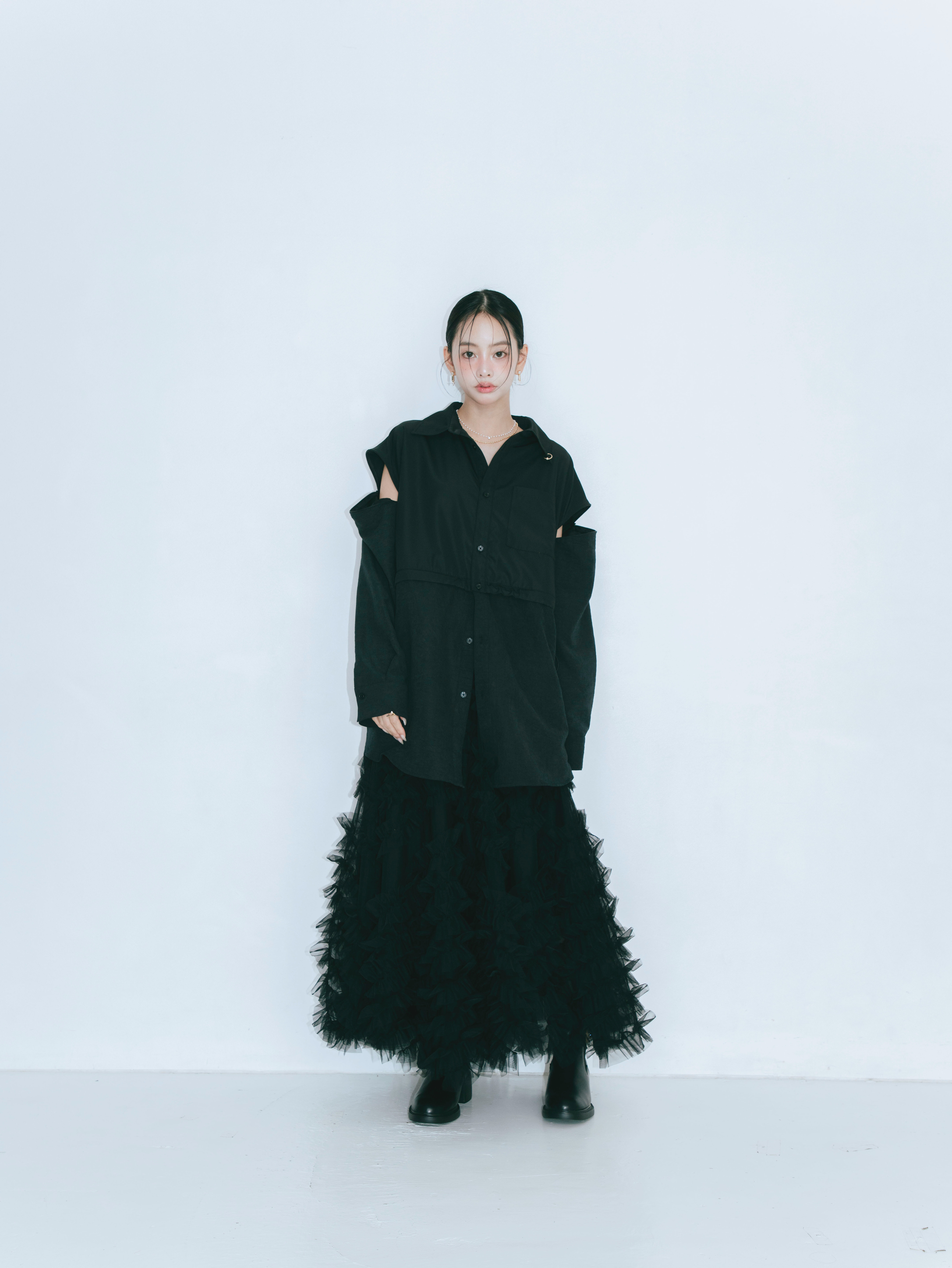 【JOUR by Crayme,】2way Slit Mix Shirt