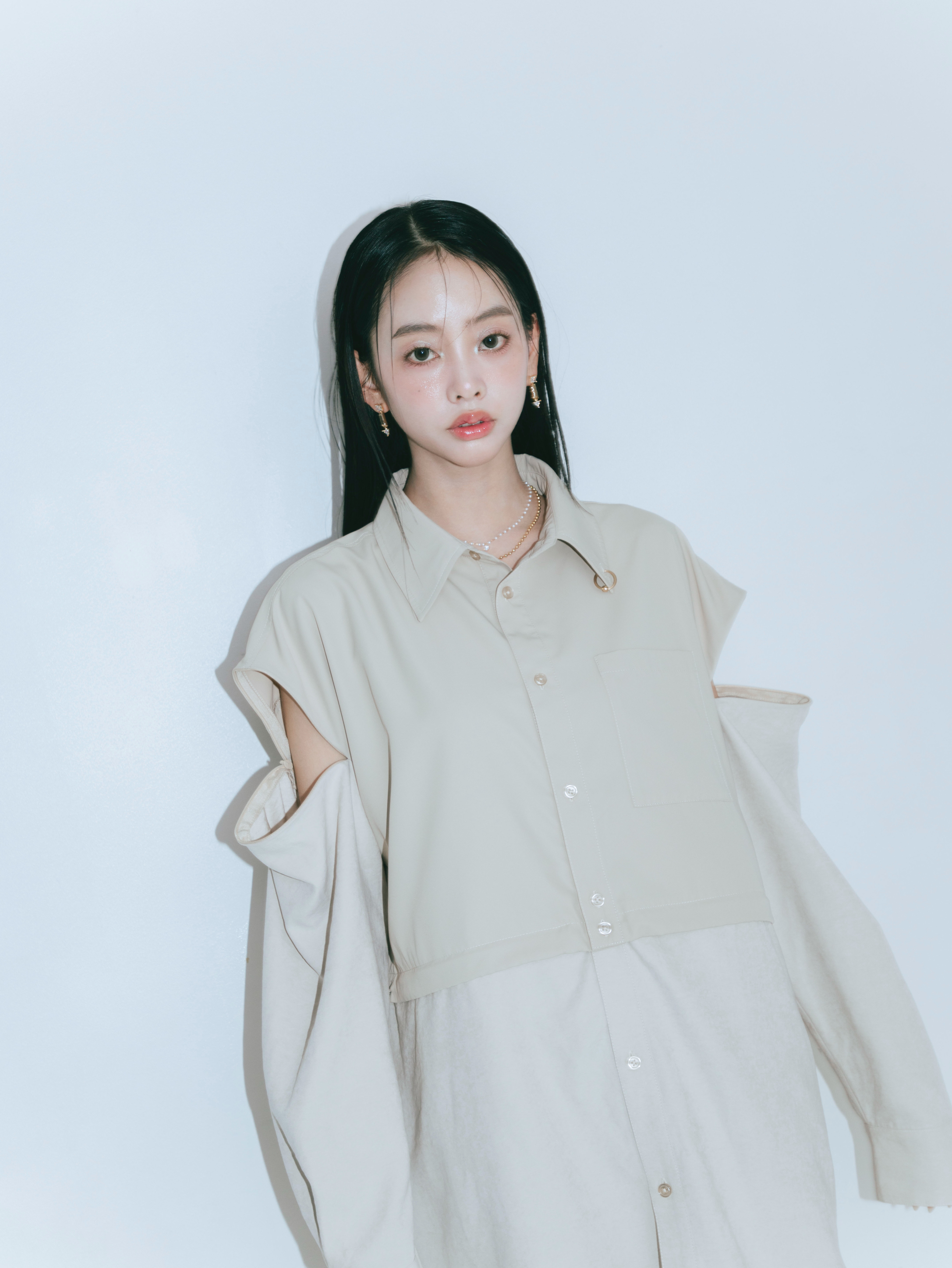 【JOUR by Crayme,】2way Slit Mix Shirt