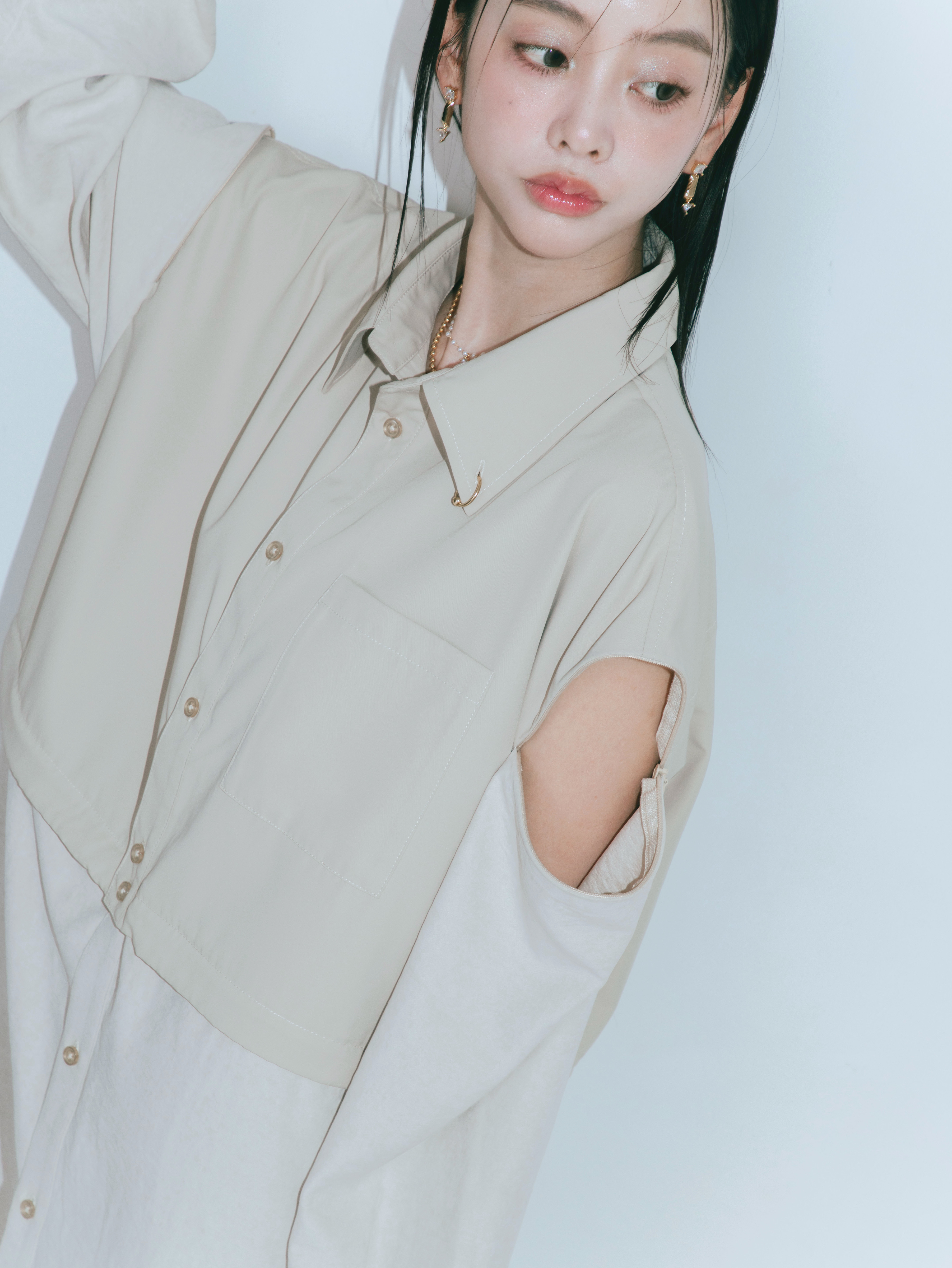 【JOUR by Crayme,】2way Slit Mix Shirt