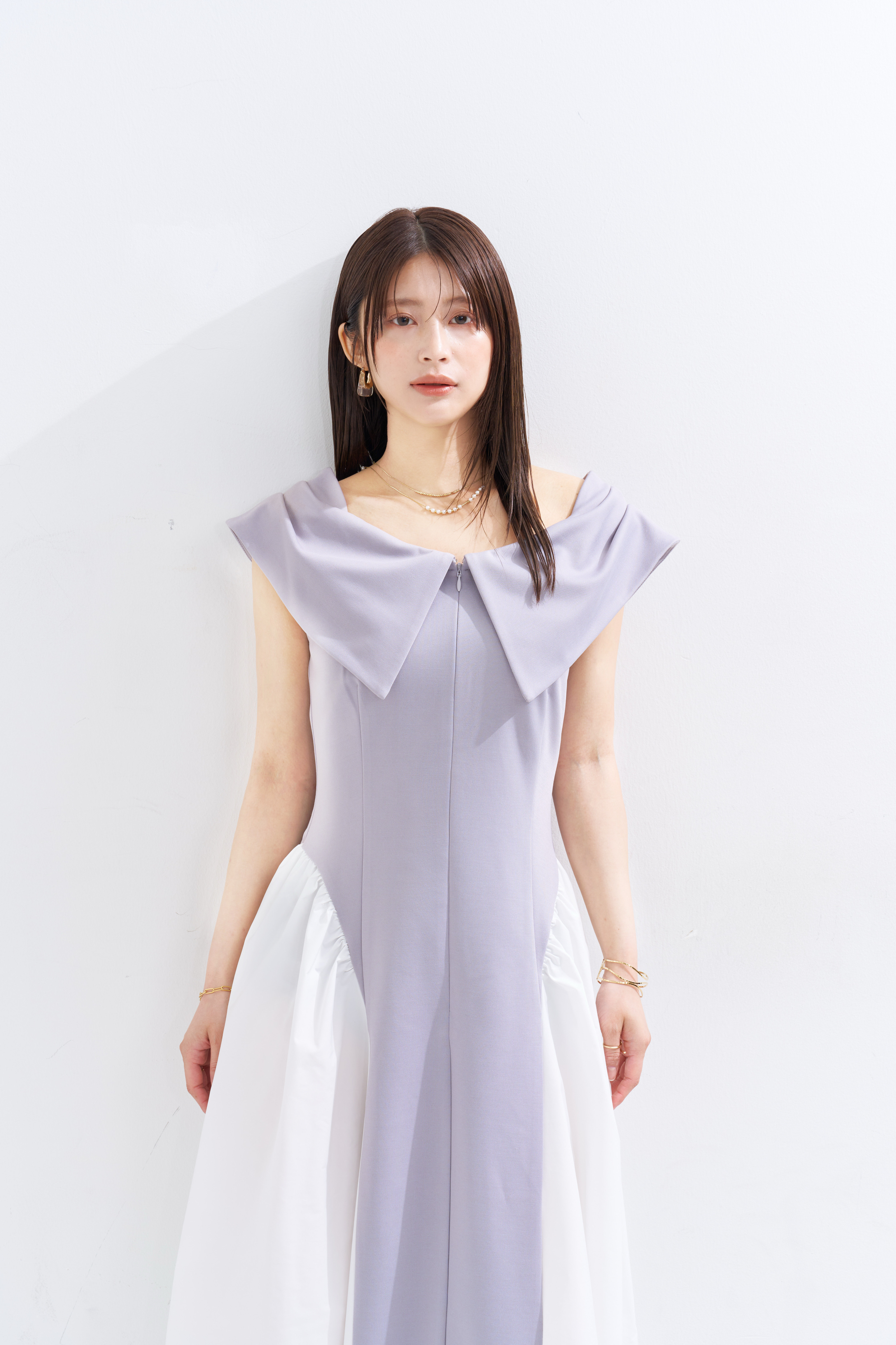 【JOUR by Crayme,】Ribbon Collar Dual Dress