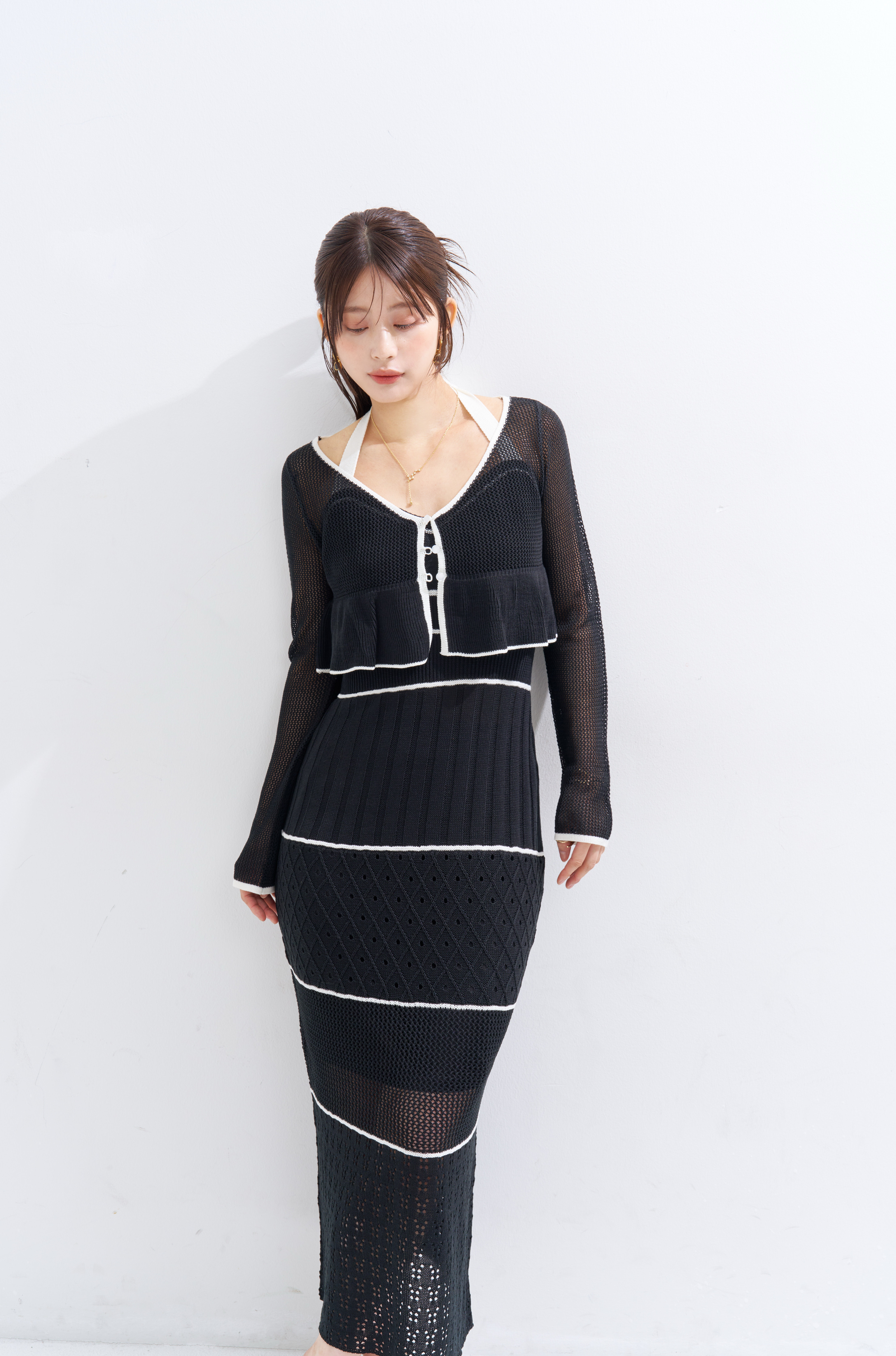【JOUR by Crayme,】Crochet Knit Dress Set