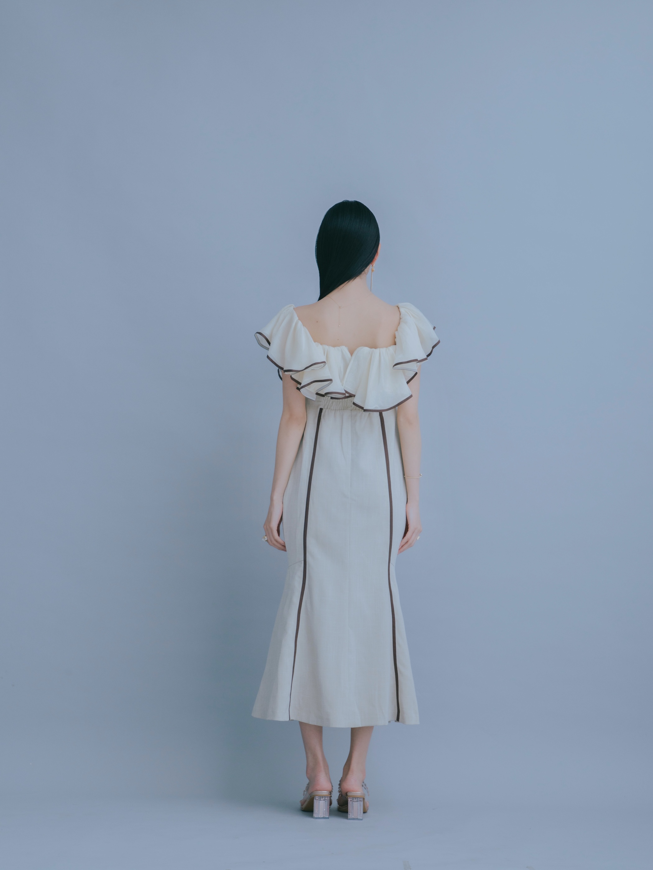 Sheer Frill Piping Dress