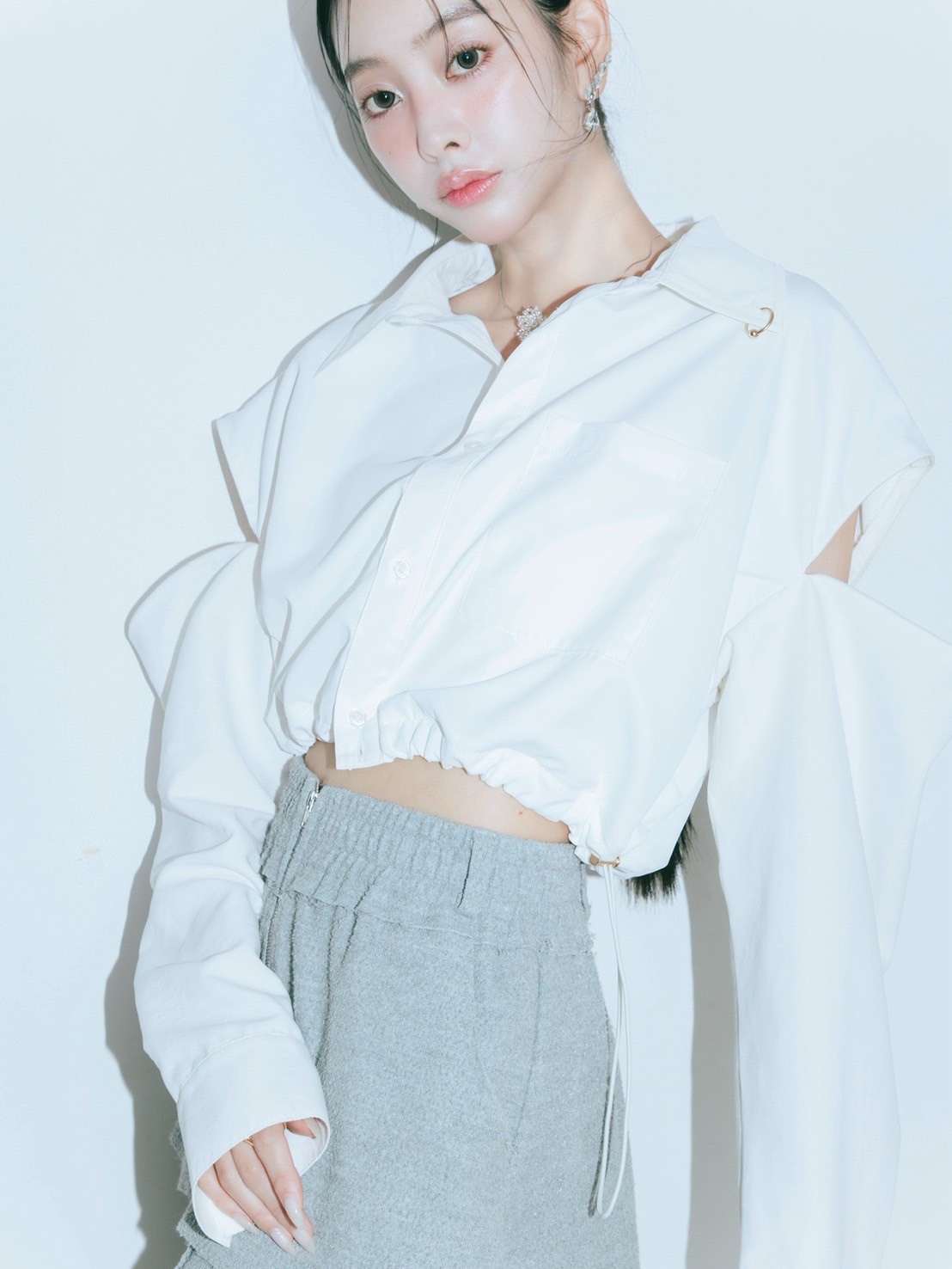 【JOUR by Crayme,】2way Slit Mix Shirt