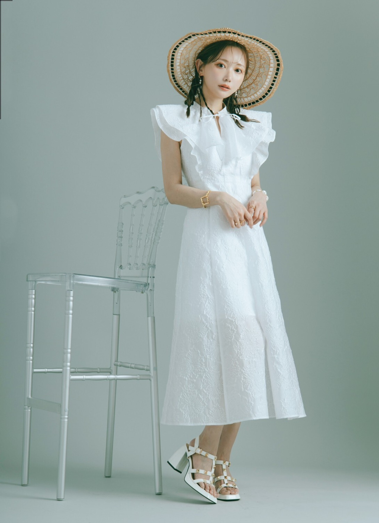 Jacquard Ruffle Frill Dress