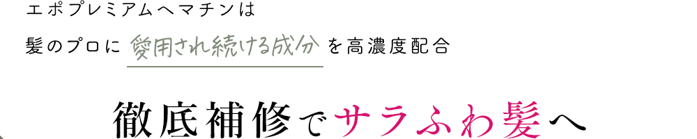 エポプレミアムヘマチンは
              髪のプロに愛用され続ける成分を高濃度配合徹底補修でサラふわ髪へ