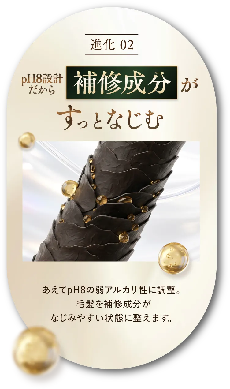 進化02 pH8設計だから補修成分がすっとなじむ