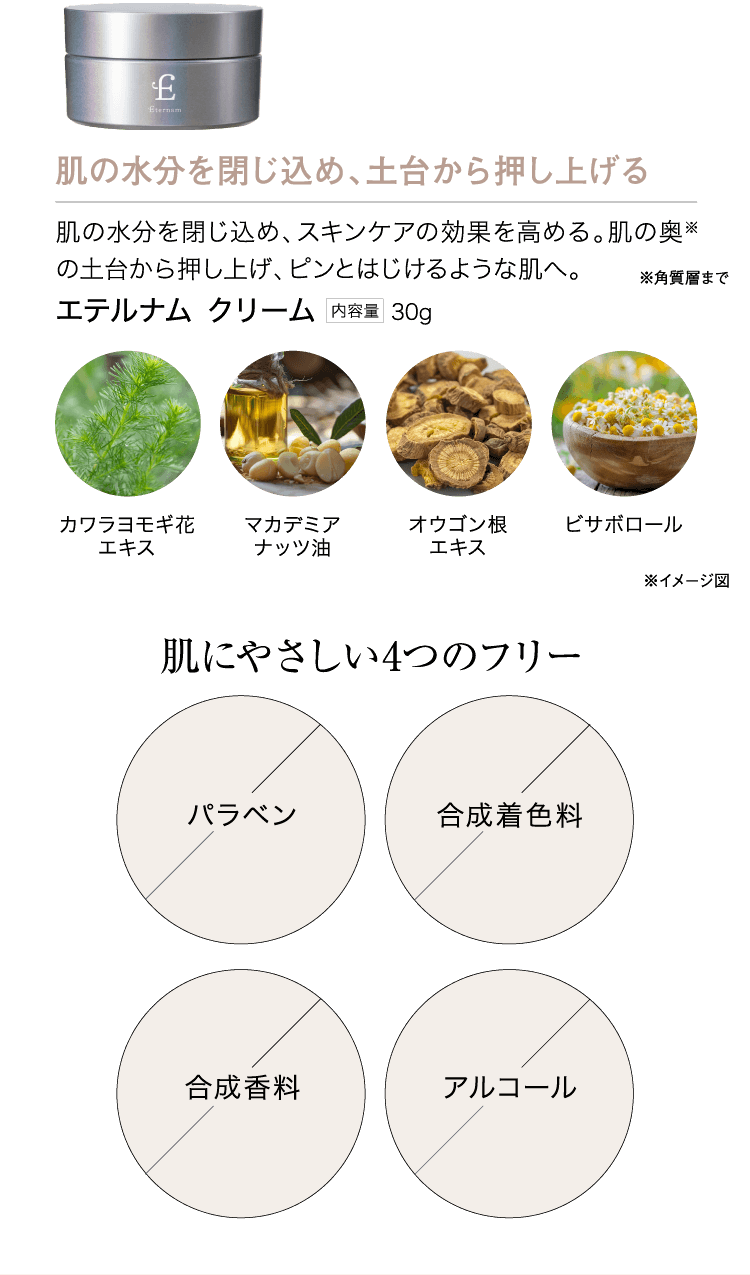 肌の水分を閉じ込め、土台から押し上げる