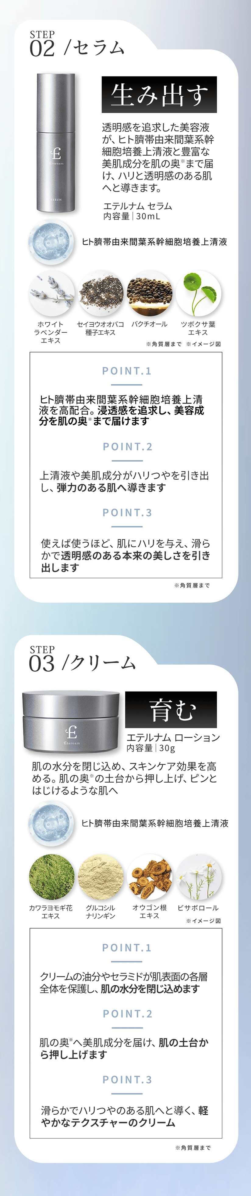 ステップ2、セラム。ステップ3、クリーム。