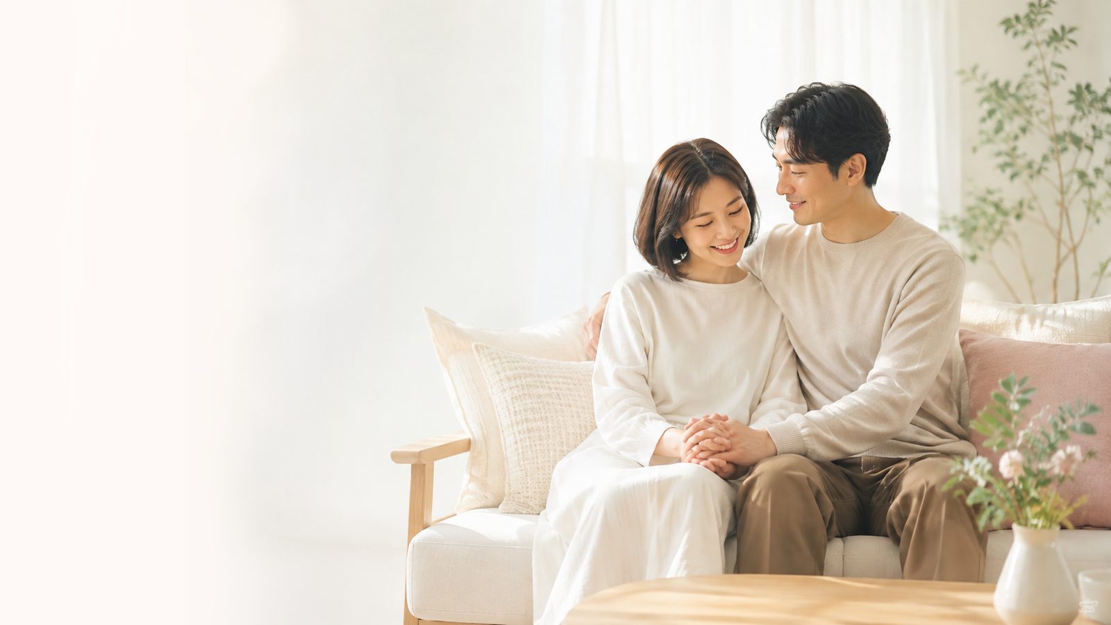 ソファで寄り添うふたり