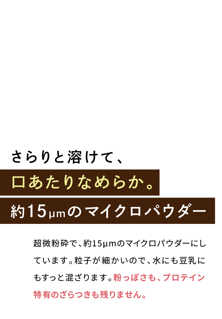 Point.04 さらりと溶けて、口あたりなめらか。約15µmのマイクロパウダー