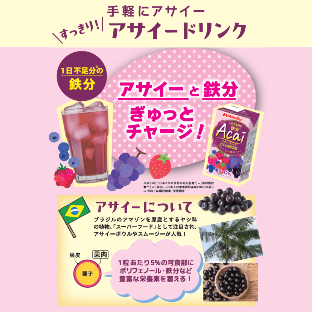 メロディアン　アサイーチャージ　125ml×24本　鉄分チャージ　鉄2.8㎎/本配合