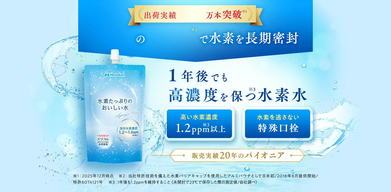 1年後でも高濃度を保つ水素水