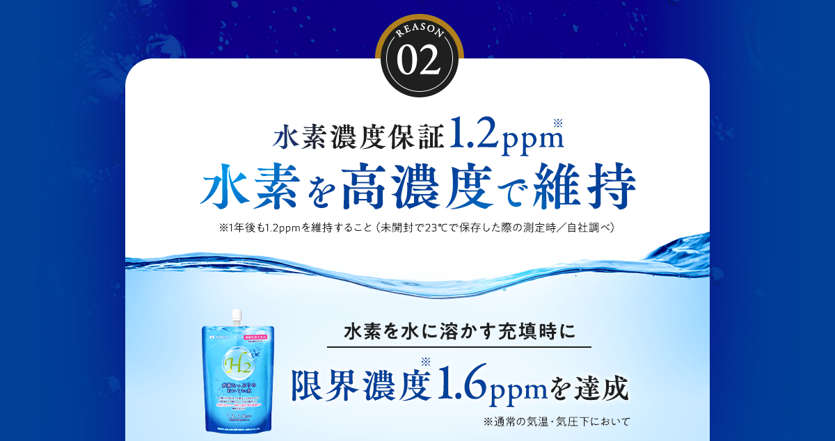 水素濃度保障1.2ppm 水素を高濃度で維持