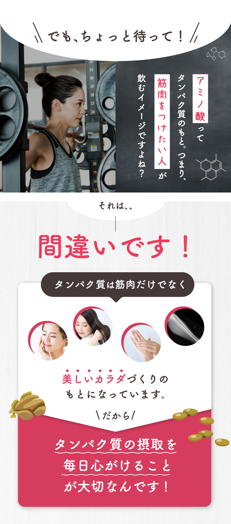 でも、ちょっとまって！　アミノ酸ってタンパク質のもと。
