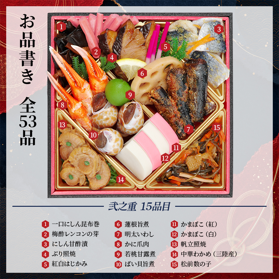 【萬福】 おせち料理 2027 肉＆海鮮 全53品 3～4人前 蔵王福膳 お届け日: 2026年12月29日（火）