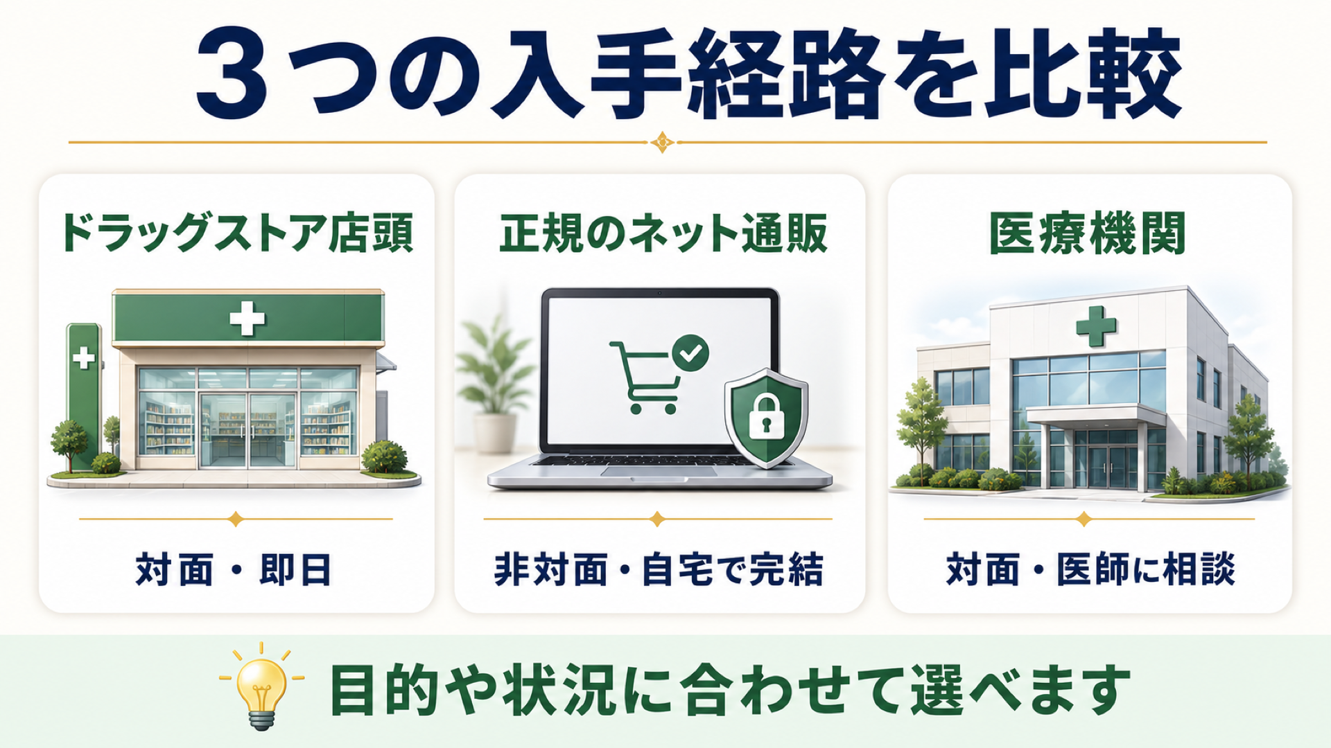3つの入手経路を比較