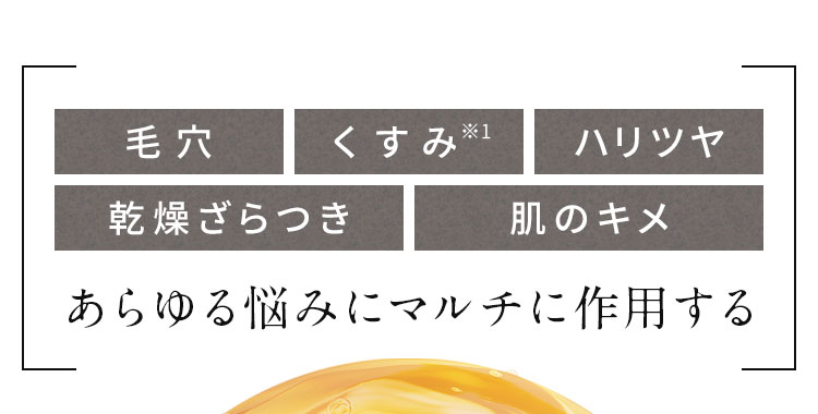 毛穴　くすみ　ハリツヤ　乾燥ざらつき　肌のキメ　あらゆる悩みにマルチに作用する
