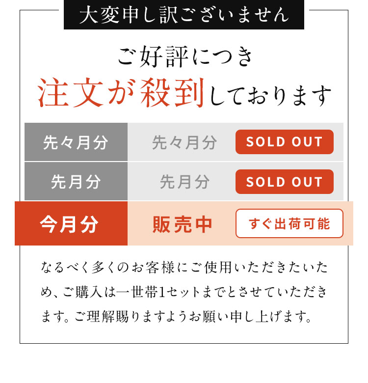 大変申し訳ございません　ご好評につき注文が殺到しております