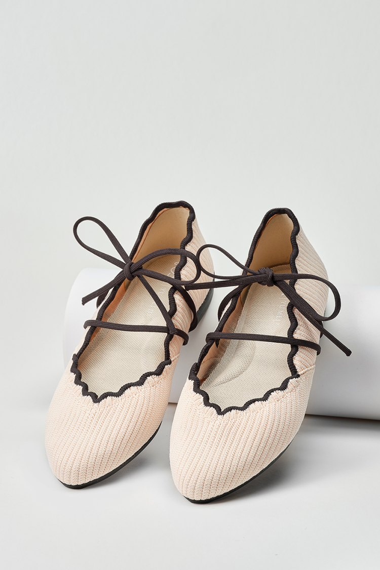 Ruffle Dress Flats Beige Rid-knit
