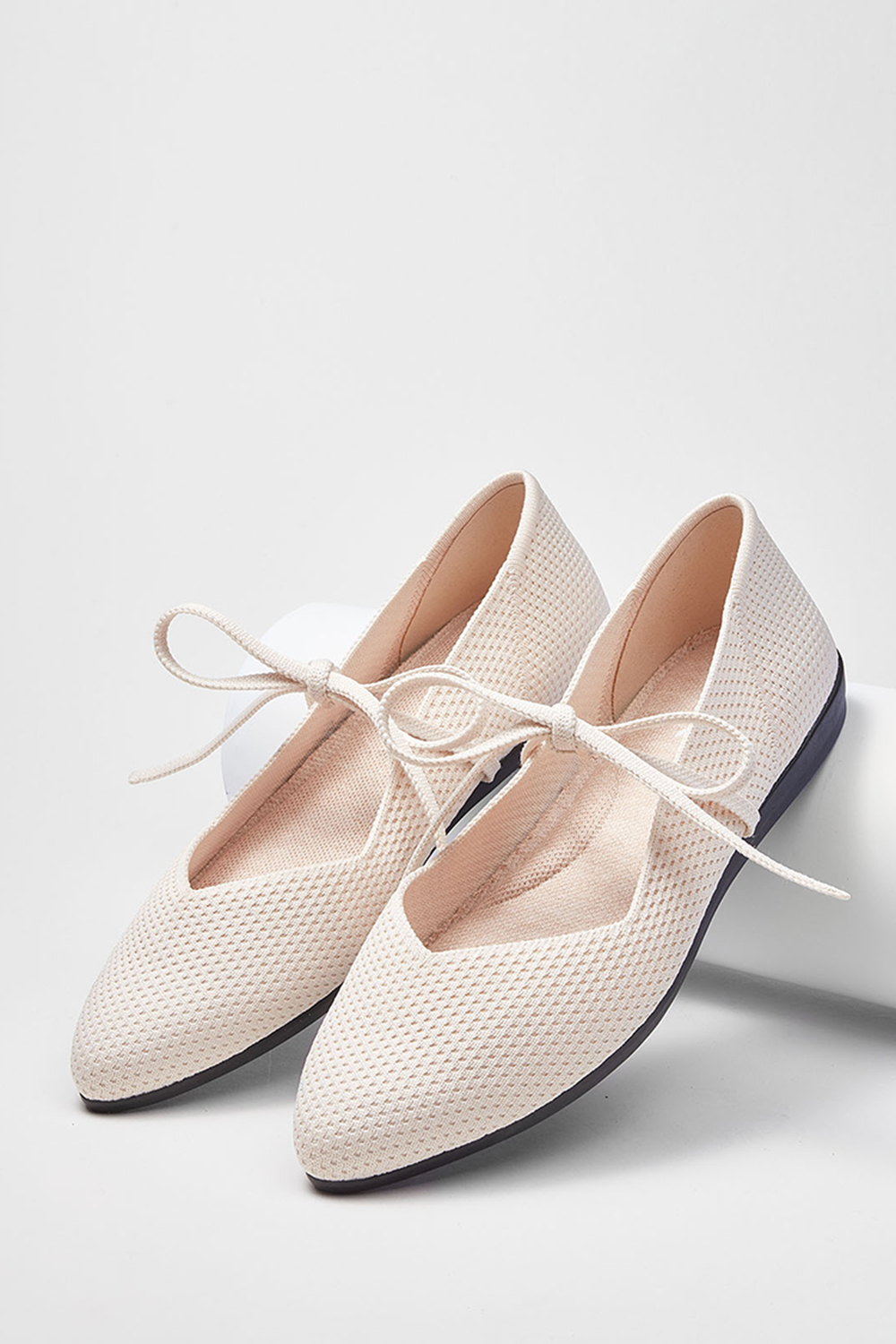 Crochet Top Flats Oatmeal Beige