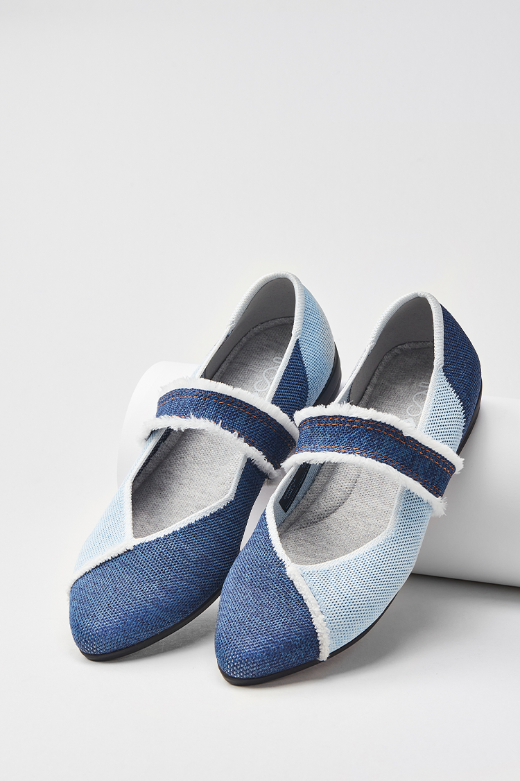 Ragged Jeans Flats Patchwork Denim