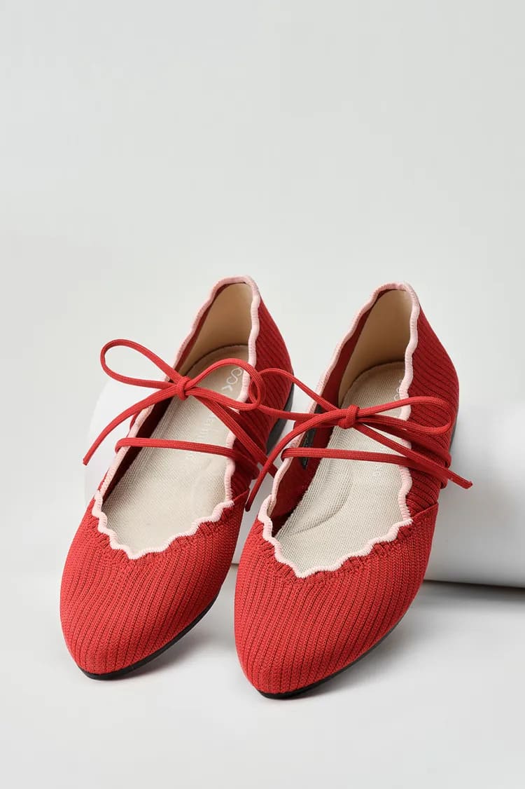 【予約販売受付中】Ruffle Dress Flats Red-Rid-knit