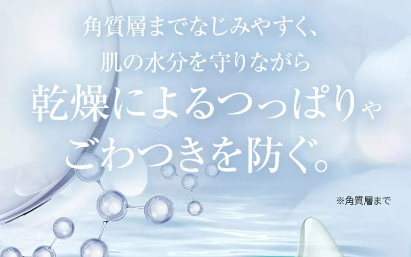 角質層までなじみやすく、肌の水分を守りながら乾燥によるつっぱりやごわつきを防ぐ。