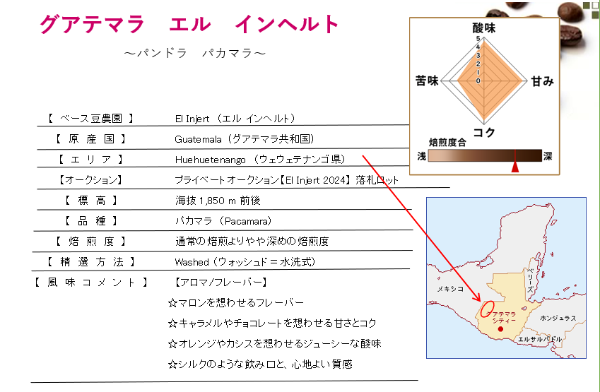 【完全予約限定販売】グアテマラ エルインヘルト 100g 形状: 豆