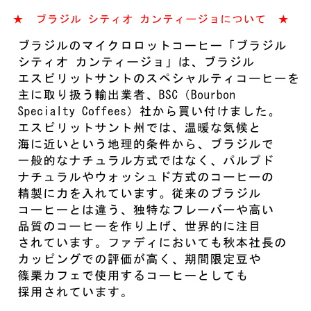 【完全予約限定販売】ブラジル シティオ カンティージョ100g 形状（豆or粉）: 豆