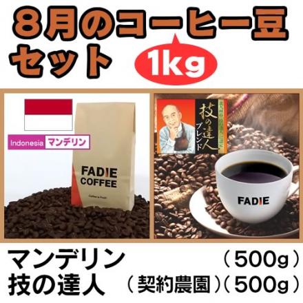 【送料無料】8月のコーヒー豆1kgセット(マンデリン500g 技の達人500g) 形状: 豆