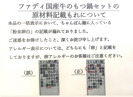 ファディ 国産牛もつ鍋セット 1セット(約802g)