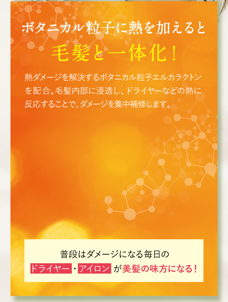 美髪粒子に熱を加えると毛髪と一体化！