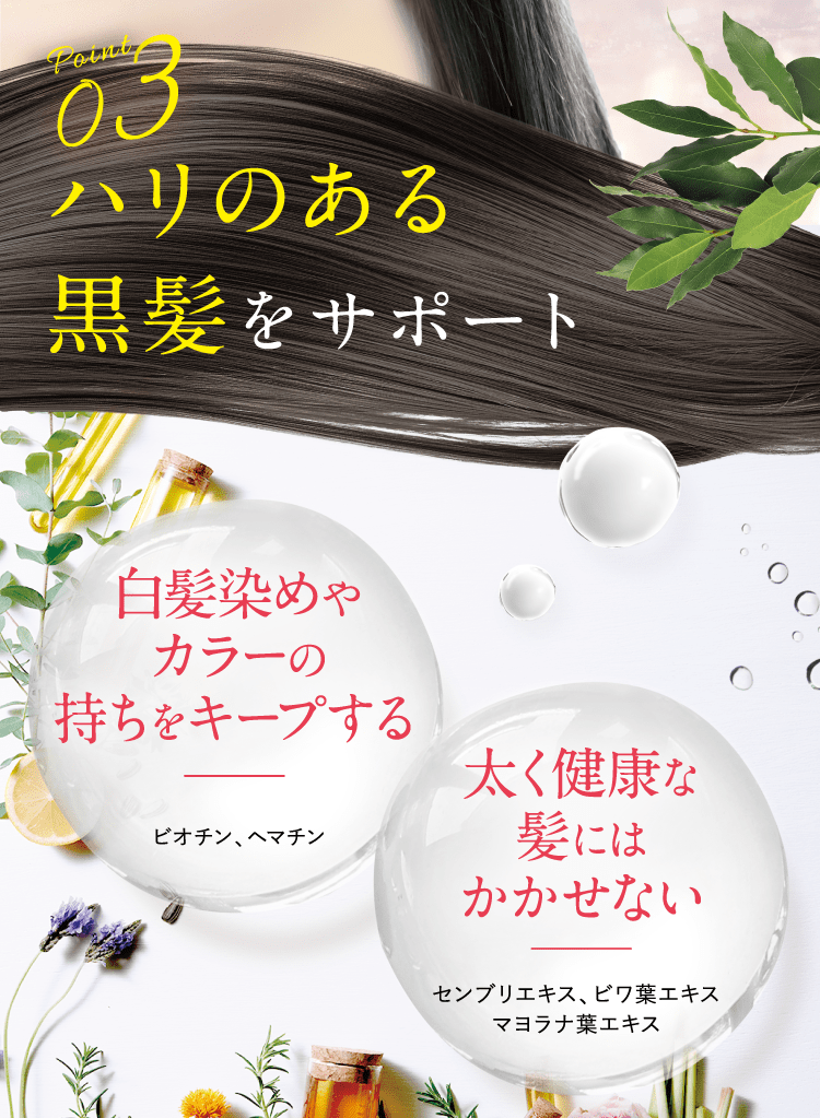 ハリのある黒髪をサポート