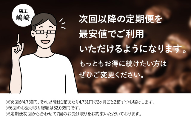 次回以降の定期便を最安値でご利用いただけるようになります。