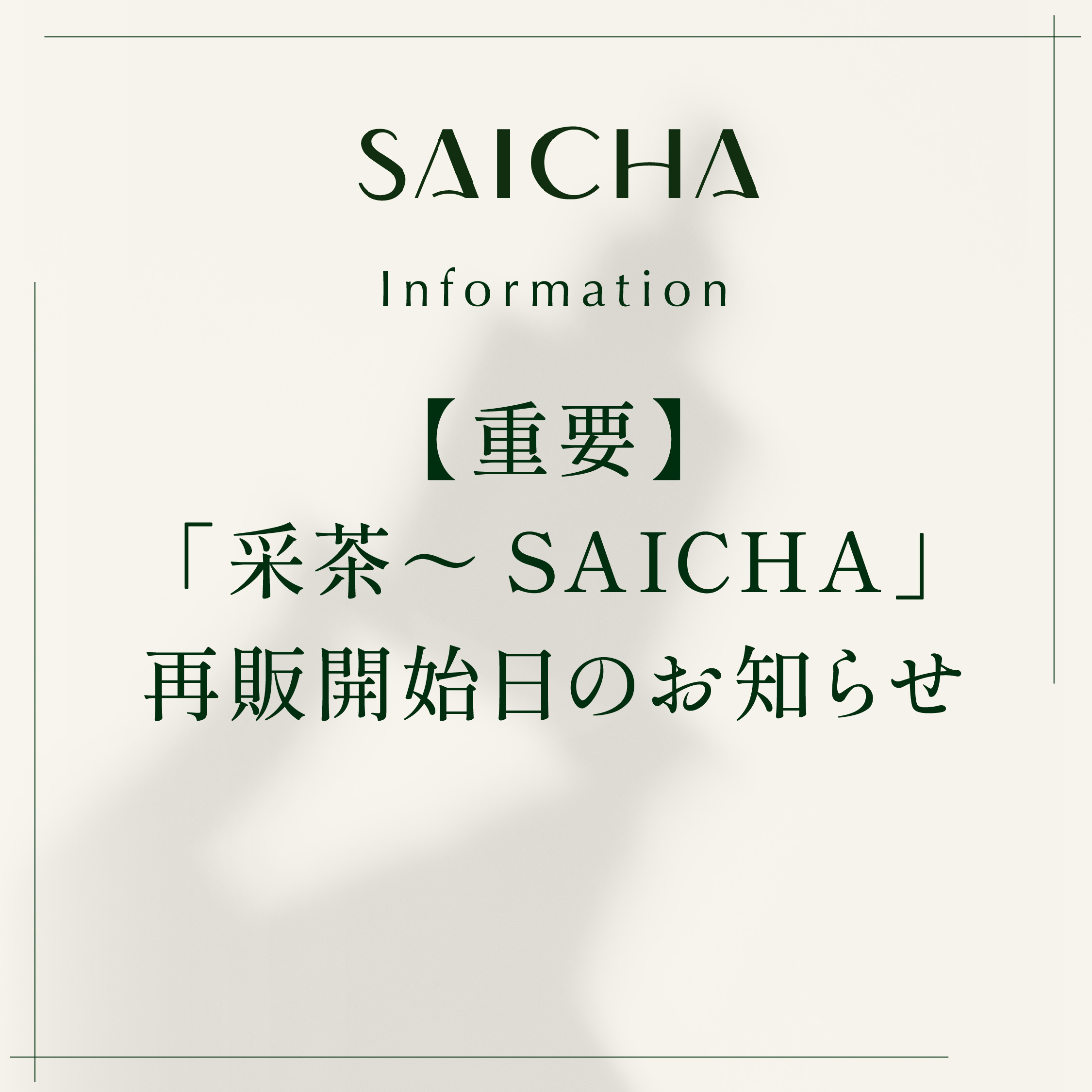 【重要】「采茶～SAICHA」再販開始日のお知らせ