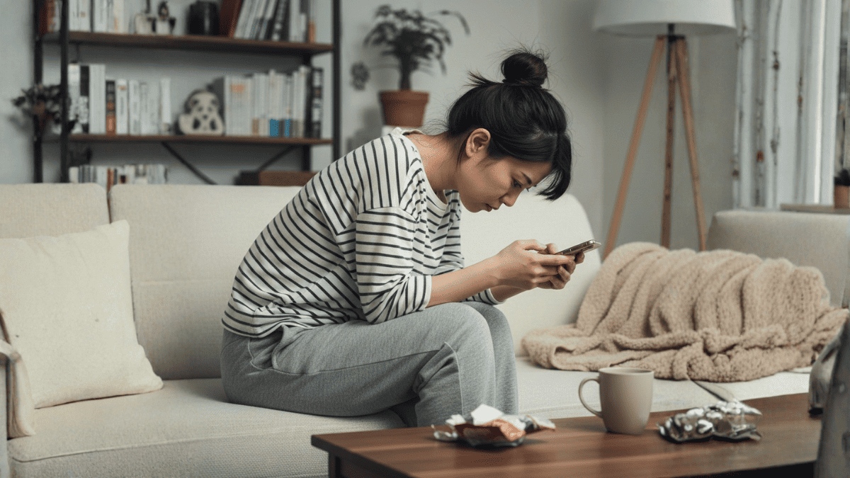 デスクワークで猫背になっている女性