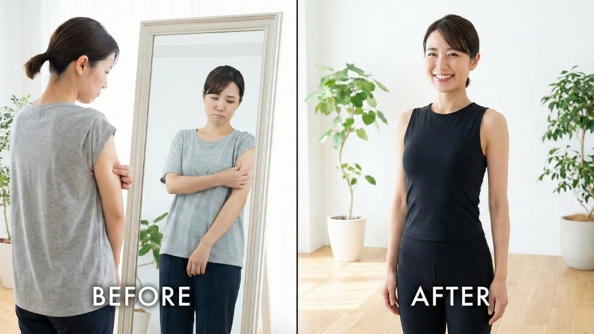 二の腕の太さと姿勢に悩む女性 vs 自信のある姿