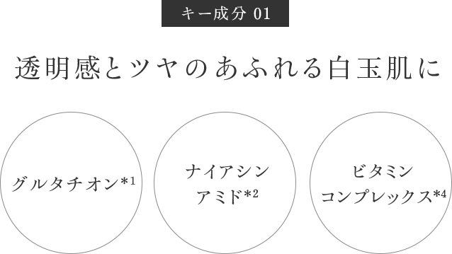 キー成分：透明感とツヤのあふれる白玉肌に