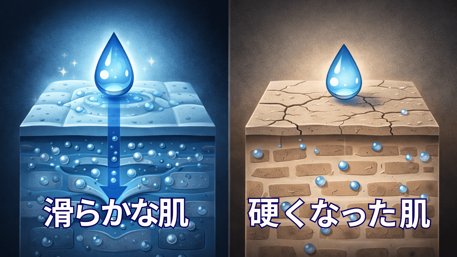 滑らかな肌と硬くなった肌の比較