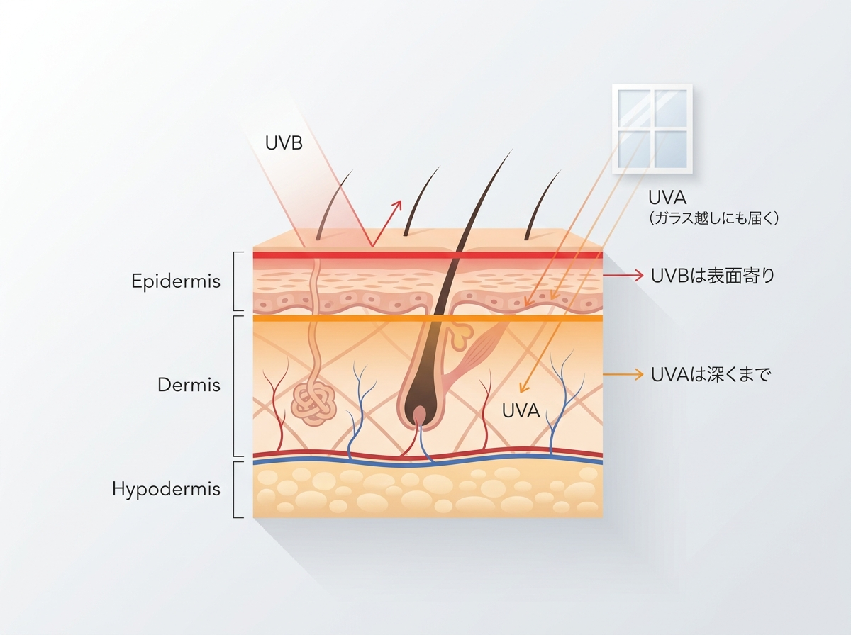 UVAとUVBの届き方の図解