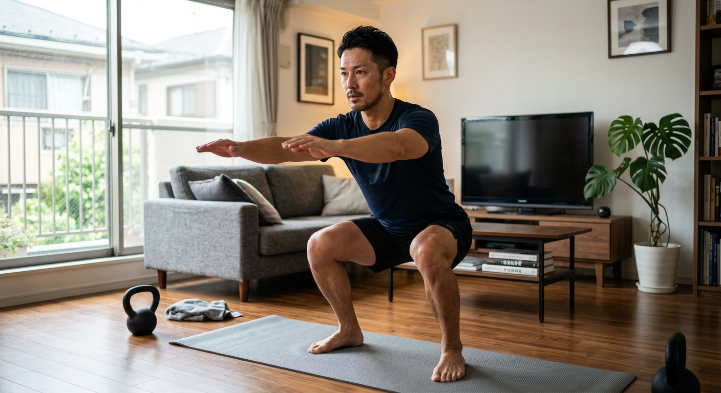 スクワットをする男性