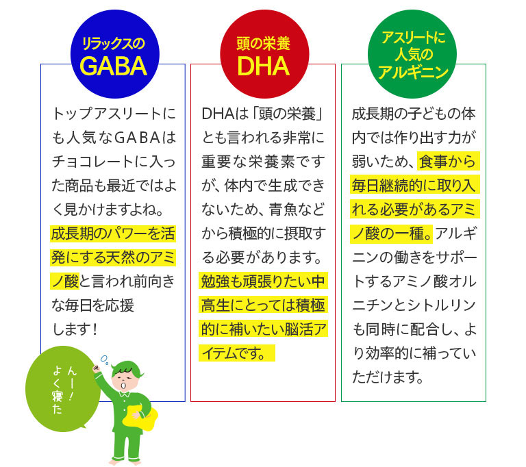 リラックスのGABA頭の栄養DHAアスリートに人気のアルギニン