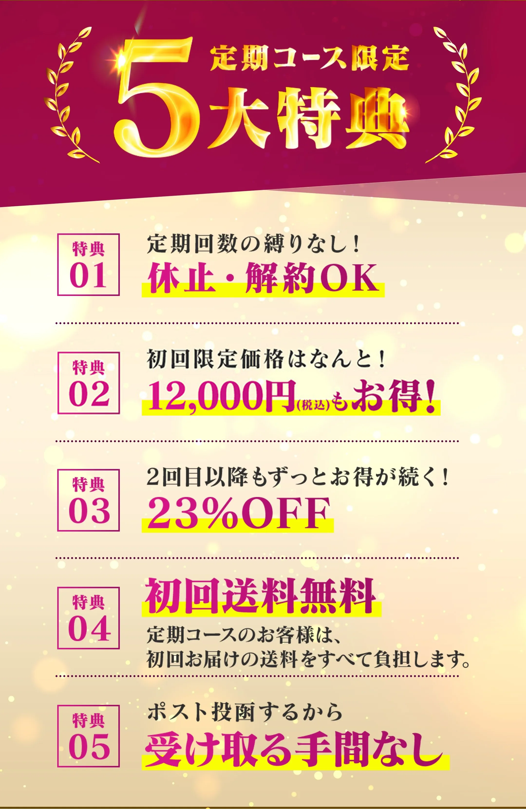 定期コース限定5大特典