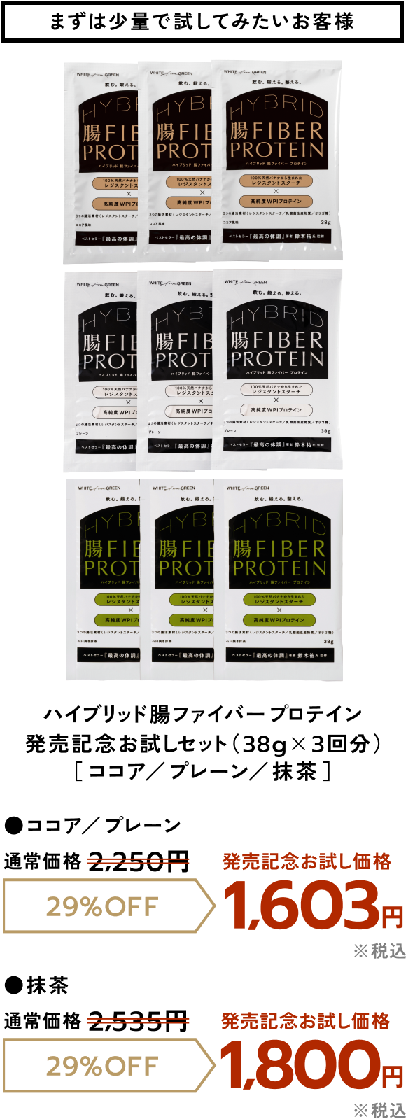 まずは少量で試してみたいお客様 お試し記念セット（38g×3回分）1,780円