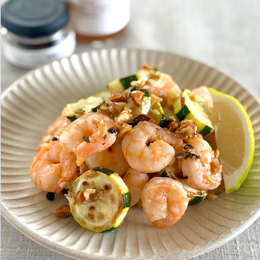 爽やか煎り酒の海老とズッキーニソテー