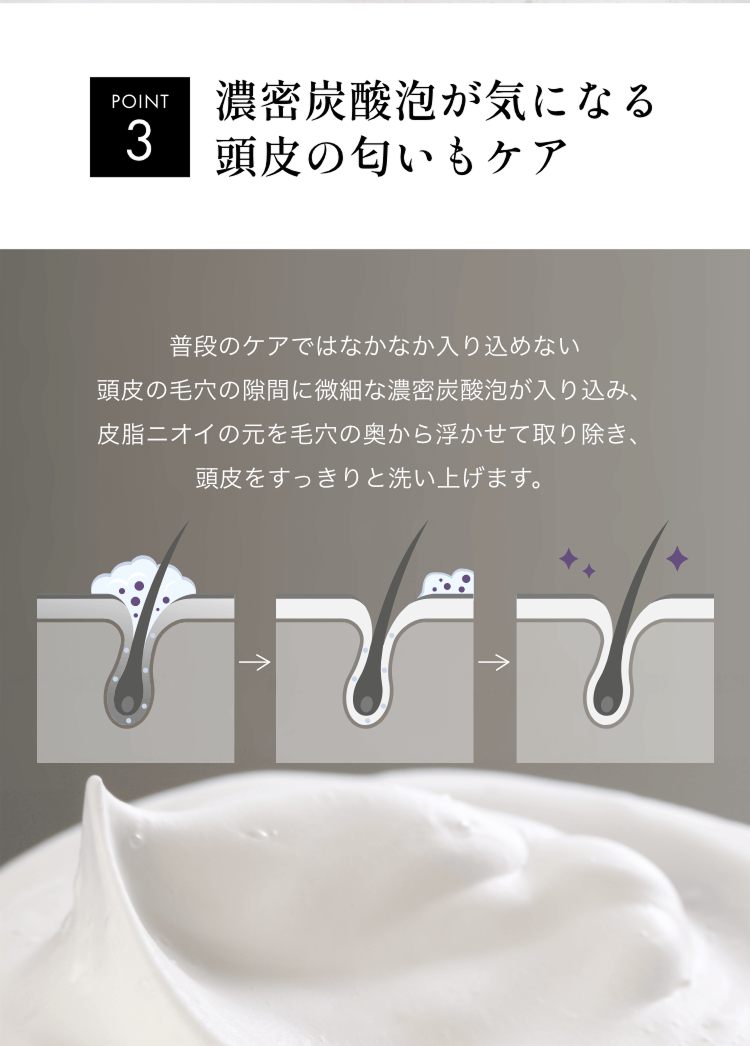 濃密炭酸泡が気になる頭皮の匂いもケア