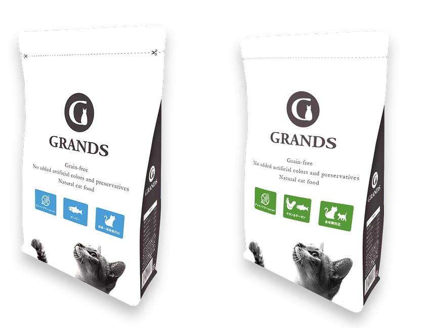 GRANDS（グランツ）プレミアムキャットフードのチキン味とチキン＆サーモン味